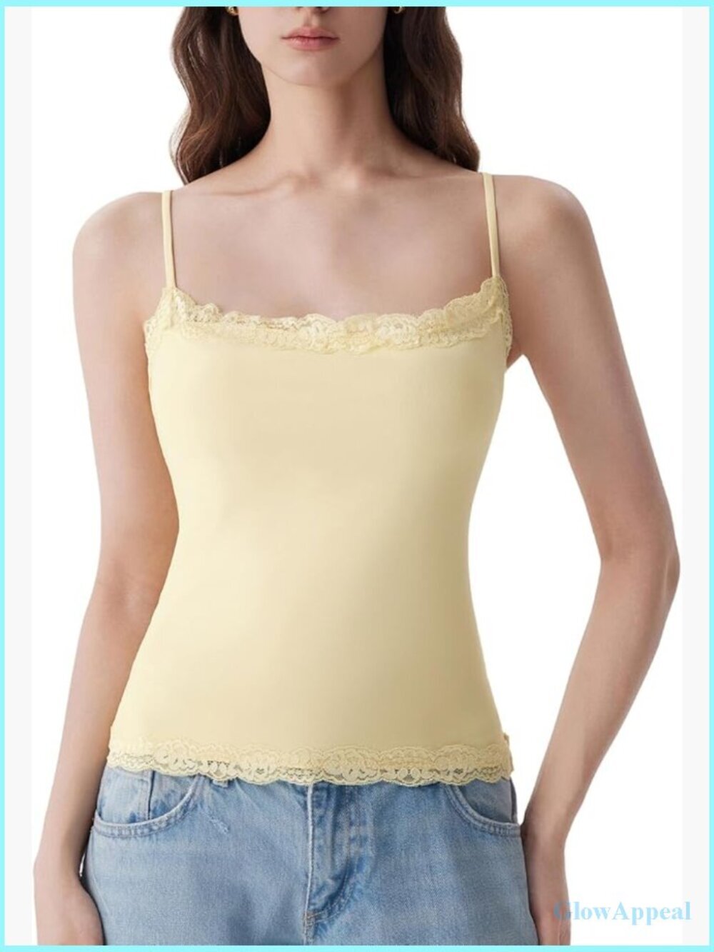 Double Lined Lace Camisole Top Spaghetti Strap Fitted Square Neck Tank